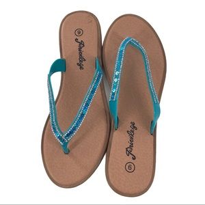 Privilege Blue/Silver Embellished Flip Flops